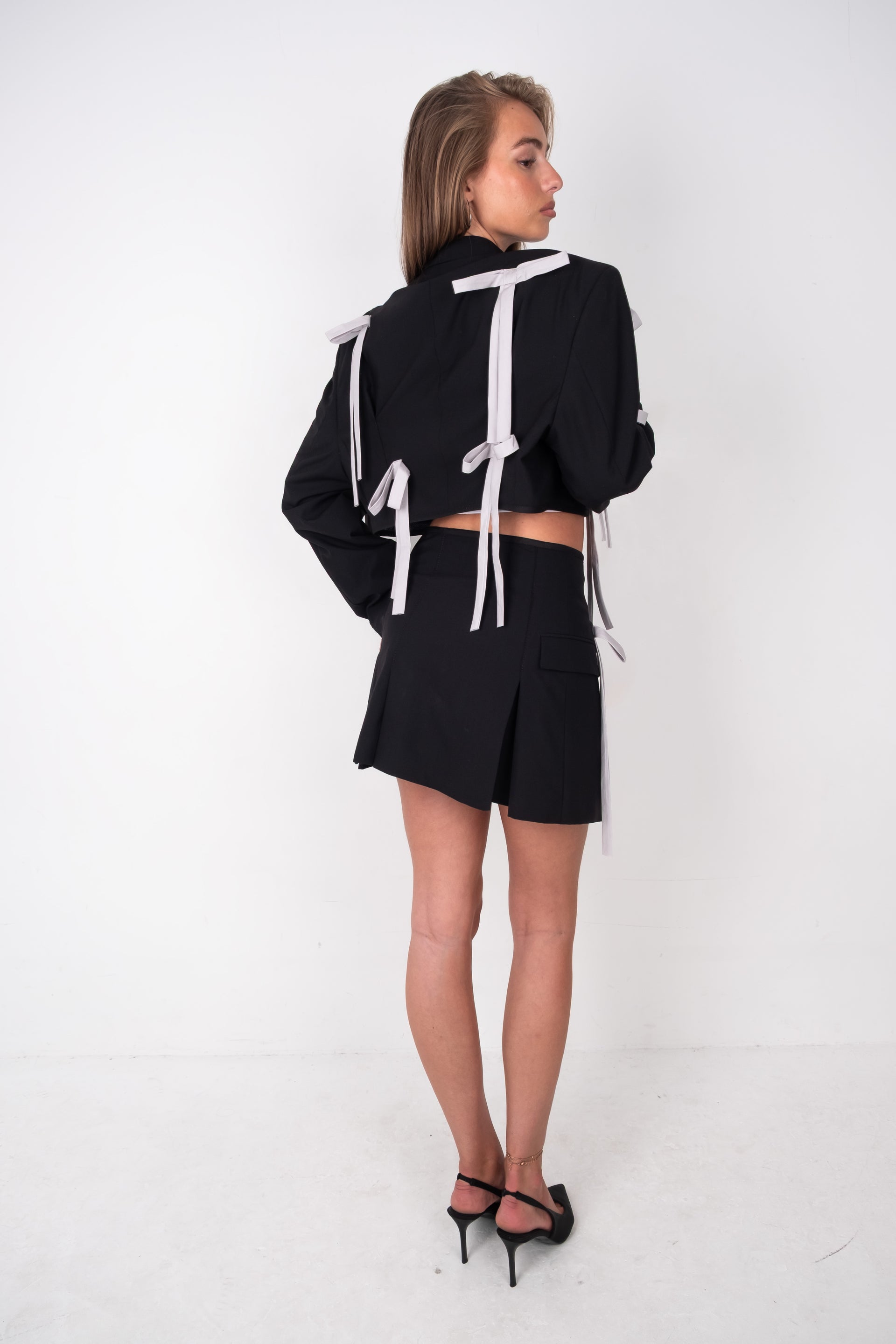 Reworked Blazer Set - Black with Bows